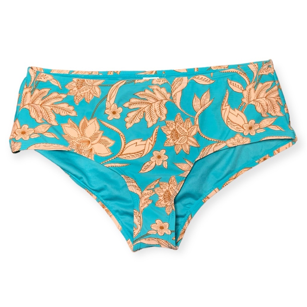 Time and Tru Light Teal Blue and Peach Floral Print Mid Rise Bikini Swim Bottoms